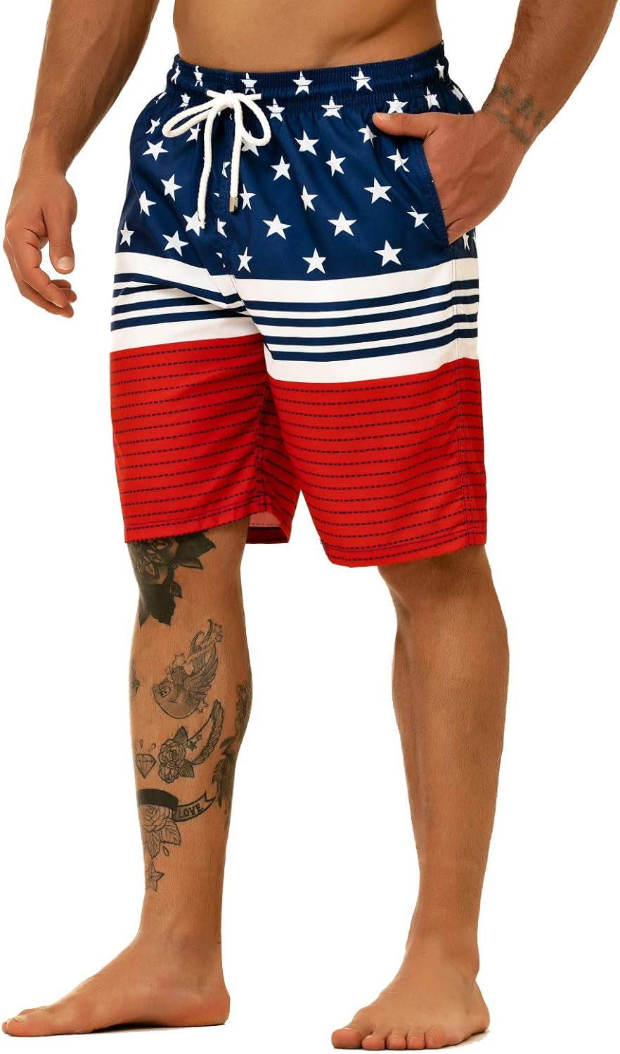 Big and Tall Mens Swim Trunks, 9" Mens Designer Bathing Suit Boardshorts